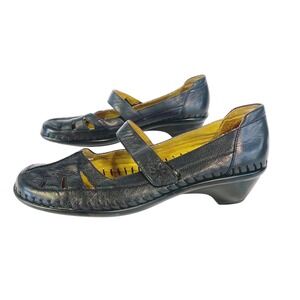 Easy Spirit EUGENIA3 Black Leather Mary Jane Pumps Women's 9.5 Wedge Heel